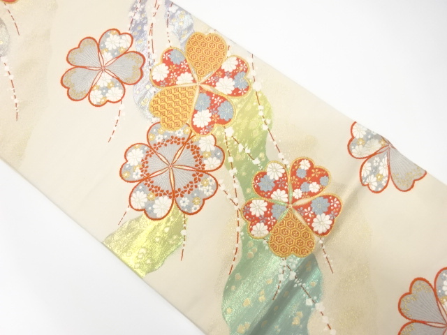 JAPANESE KIMONO / ANTIQUE FUKURO OBI / SILK / WOVEN SAKURA